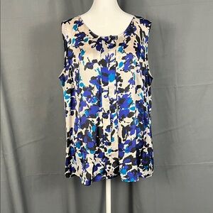 Kasper Blue and Black Floral Sleeveless Blouse